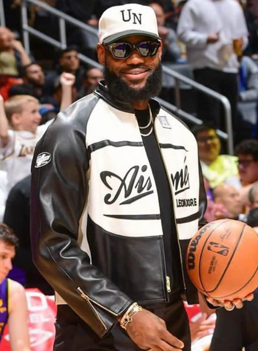 Harpoon LeBron James Aim� Leon Dore Inspired Black & White Real Leather Leather Jacket