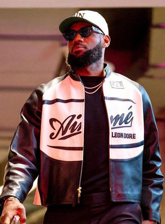 Harpoon LeBron James Aim� Leon Dore Inspired Black & White Real Leather Leather Jacket