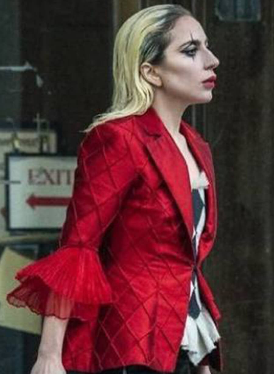 Harpoon Lee Quinzel Inspired Red Satin Leather Jacket - Joker: Folie � Deux Style