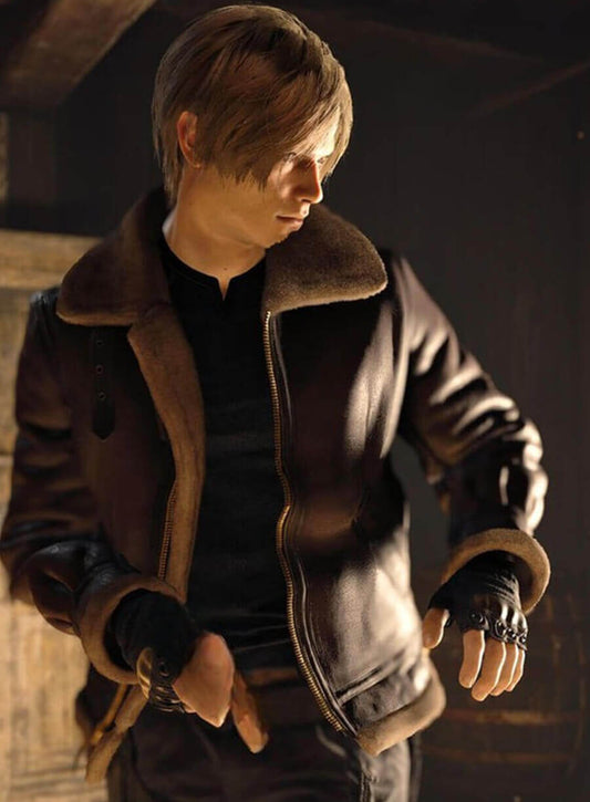 Harpoon Leon Kennedy Inspired Brown Leather Jacket - Resident Evil 4 Style