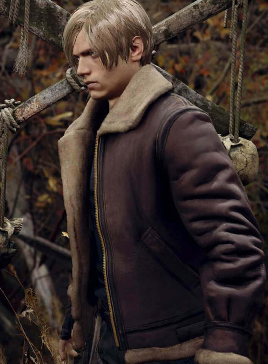 Harpoon Leon Kennedy Inspired Brown Leather Jacket - Resident Evil 4 Style