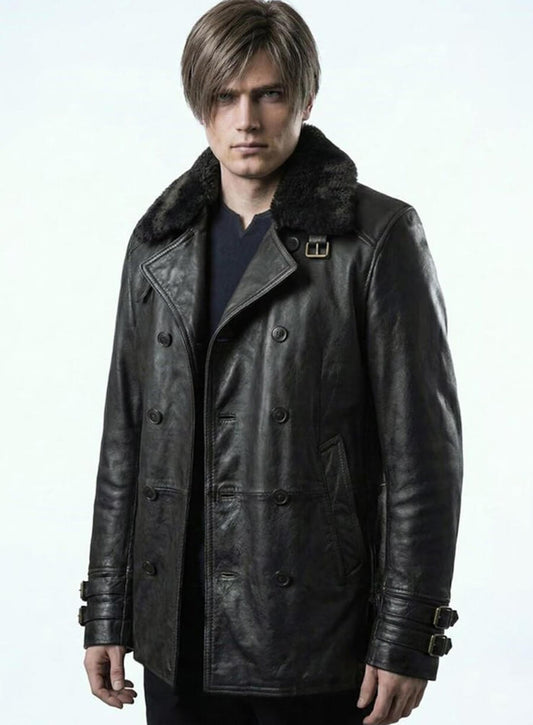 Harpoon Leon S Kennedy Inspired Black Leather Jacket - Resident Evil Requiem Style