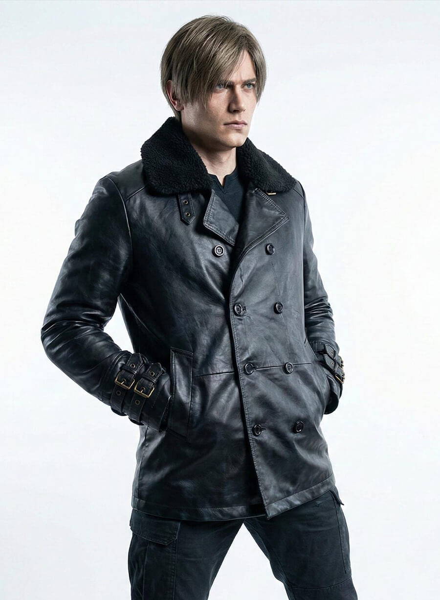 Harpoon Leon S Kennedy Inspired Black Leather Jacket - Resident Evil Requiem Style