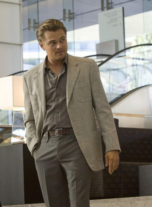 Harpoon Leonardo DiCaprio Inspired Grey Plain Fabric Leather Jacket - Inception Style
