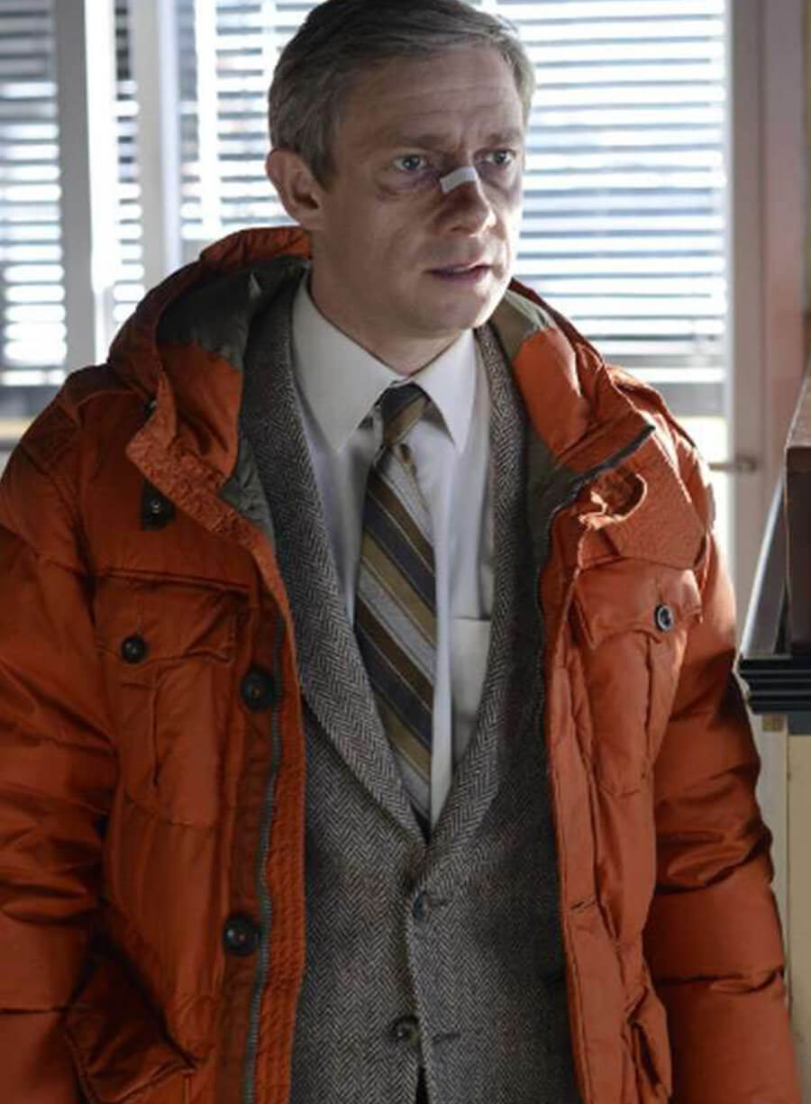 Harpoon Lester Nygaard Inspired Orange Hooded Jacket - Fargo tv Series Style