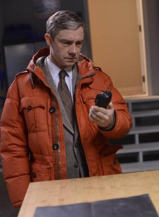 Harpoon Lester Nygaard Inspired Orange Hooded Jacket - Fargo tv Series Style