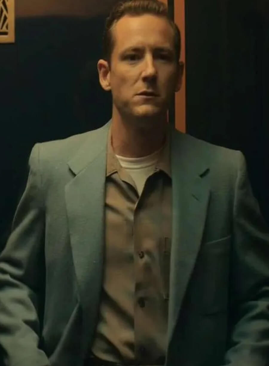 Harpoon Calvin Evans Inspired Blue Suiting Fabric Leather Jacket - Lessons in Chemistry Style