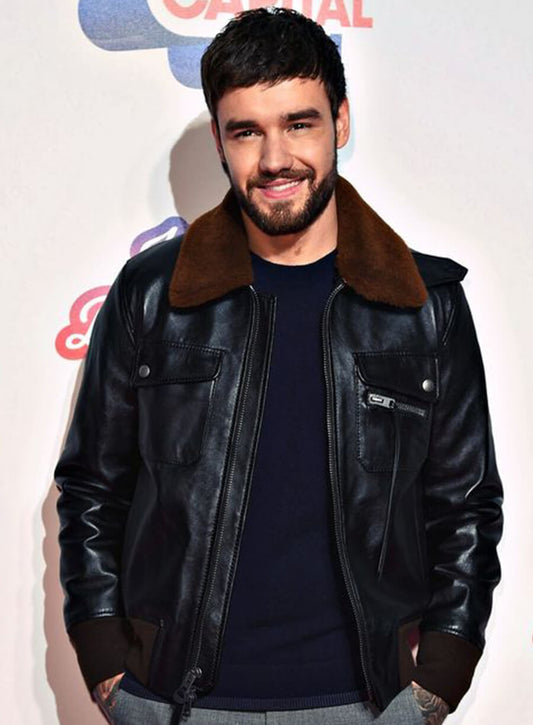 Harpoon Liam Payne Shearling Inspired Black Leather Jacket