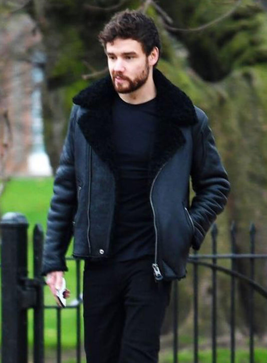 Harpoon Liam Payne Shearling Inspired Black Leather Jacket