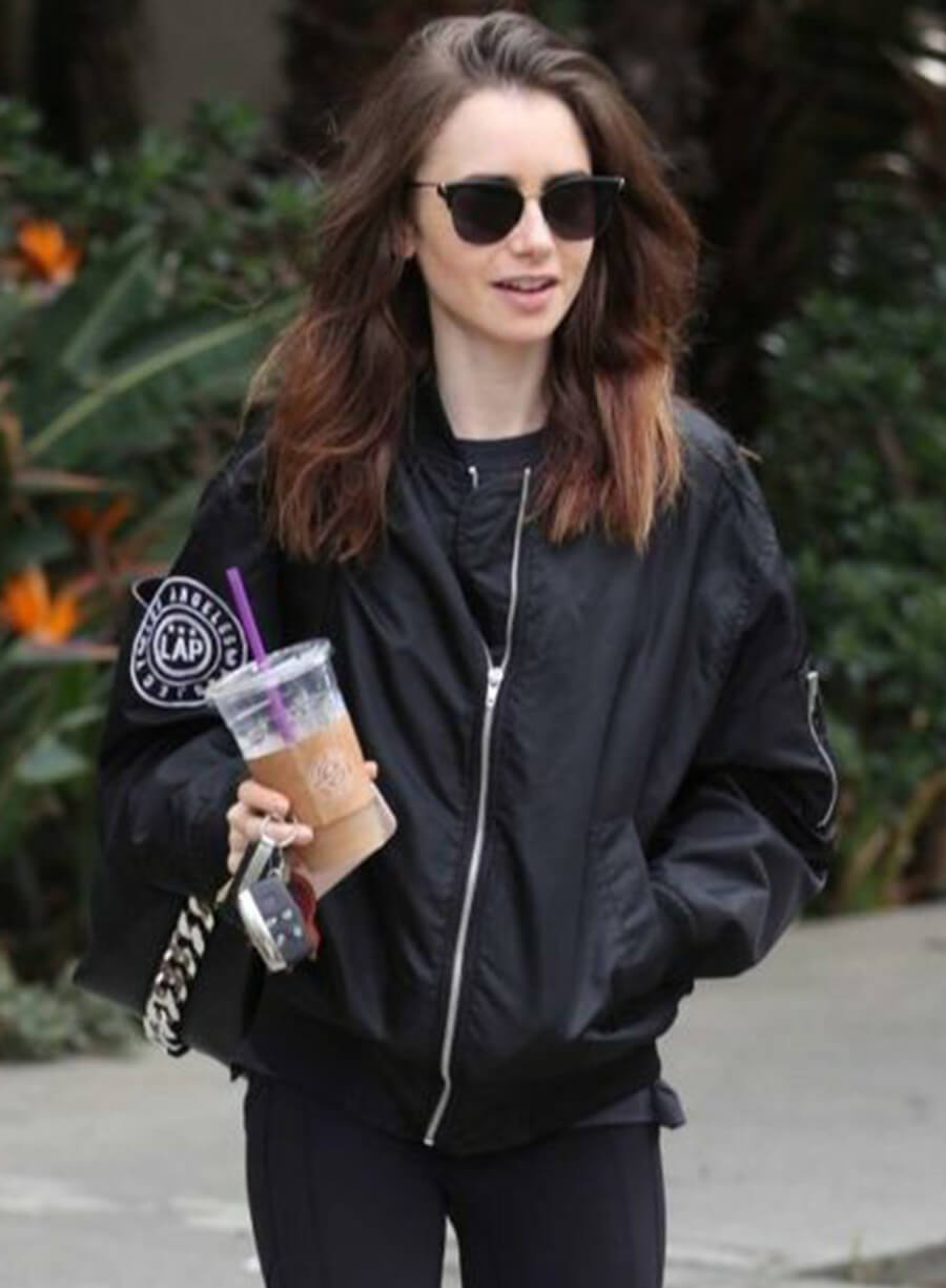 Harpoon Lily Collins Inspired Black Bomber Jacket