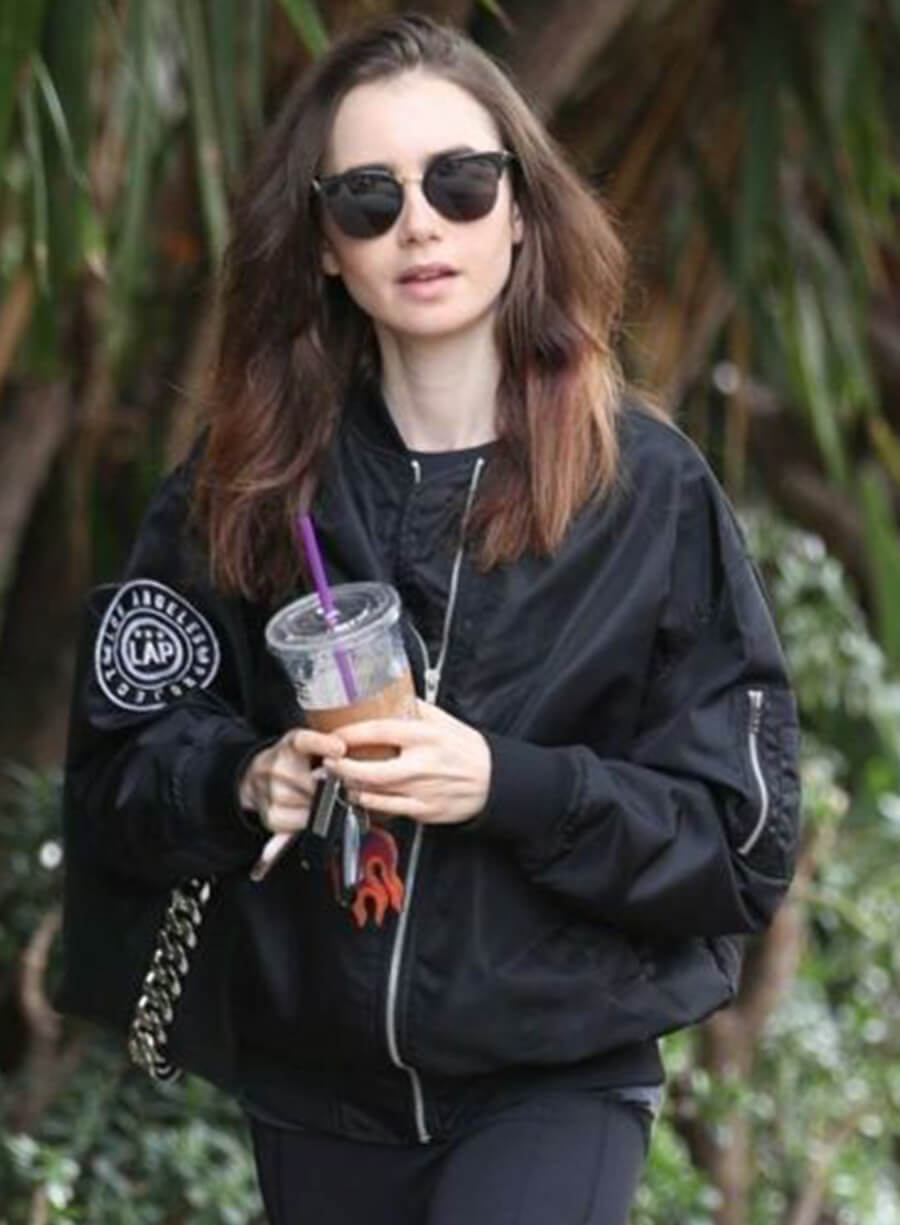 Harpoon Lily Collins Inspired Black Bomber Jacket