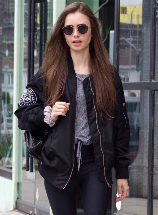 Harpoon Lily Collins Inspired Black Bomber Jacket