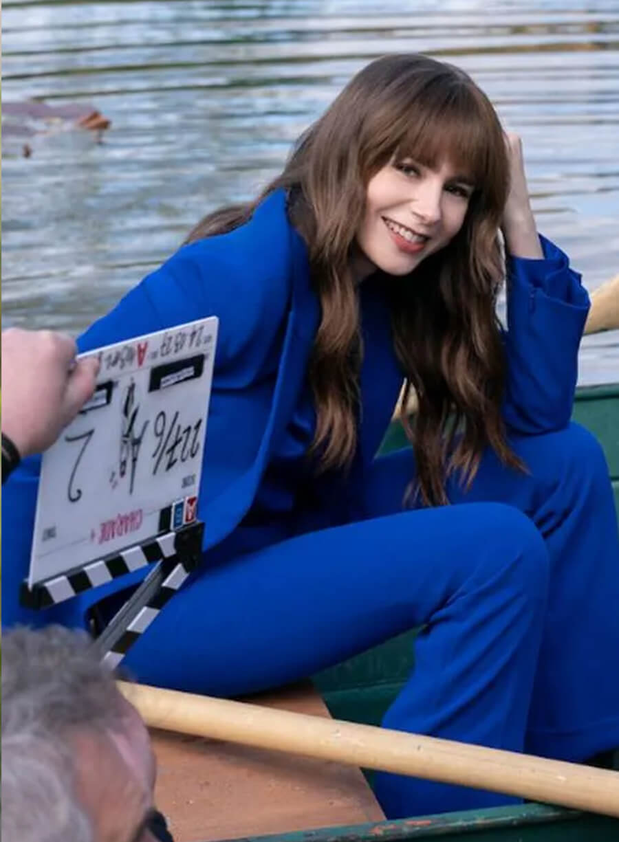 Harpoon Emily Cooper Inspired Blue Leather Jacket - Emily in Paris S04 Style