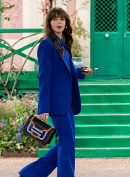 Harpoon Emily Cooper Inspired Blue Leather Jacket - Emily in Paris S04 Style