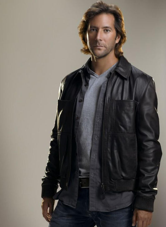 Harpoon James Ford Inspired Black Leather Jacket - Lost Tv Series Style