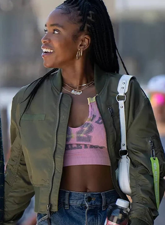 Harpoon Lovie Simone Inspired Green Polyester Fabric Bomber Jacket - Forever Style