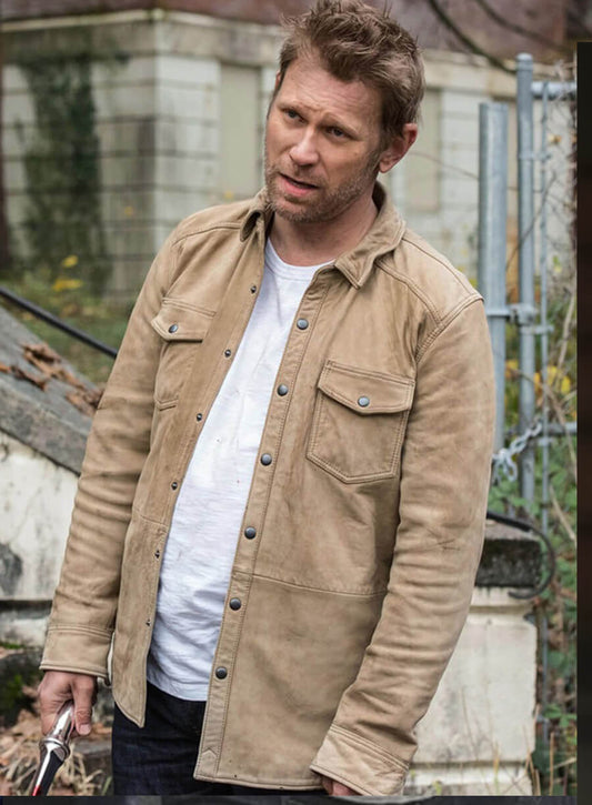 Harpoon Lucifer Inspired Beige Suede Leather Leather Jacket - Supernatural Tv Series Style