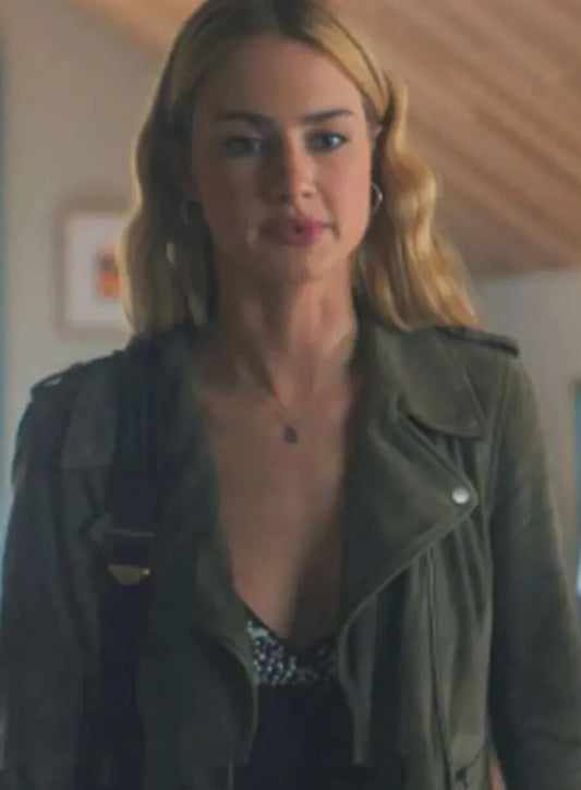 Harpoon Lucy Albright Inspired Green Leather Jacket - Tell Me Lies Style