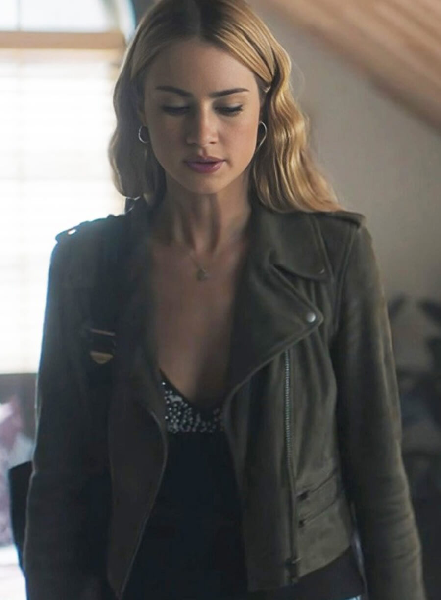 Harpoon Lucy Albright Inspired Green Leather Jacket - Tell Me Lies Style