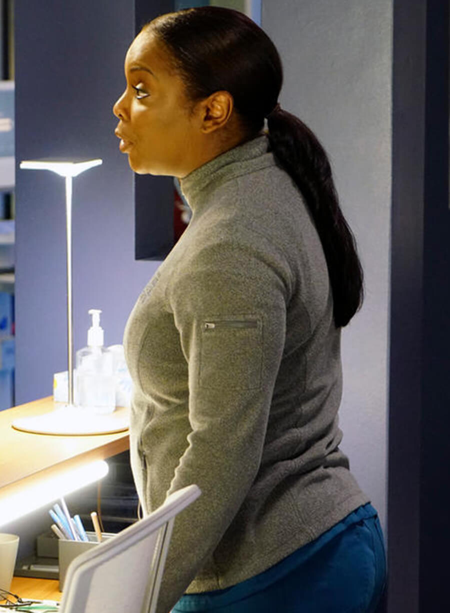 Harpoon Maggie Lockwood Inspired Grey Fleece Fabric Leather Jacket - Chicago Med Style