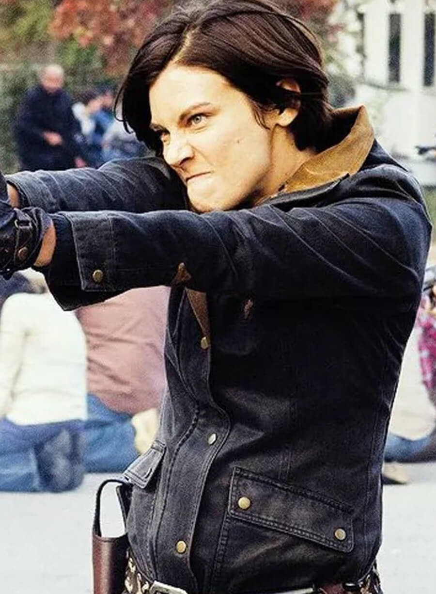 Harpoon Maggie Greene Inspired Blue Leather Jacket - The Walking Dead Series Style