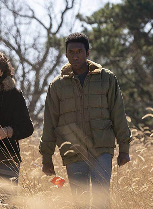 Harpoon Mahershala Ali Inspired Olive Green Polyester Fabric Leather Jacket - True Detective Style