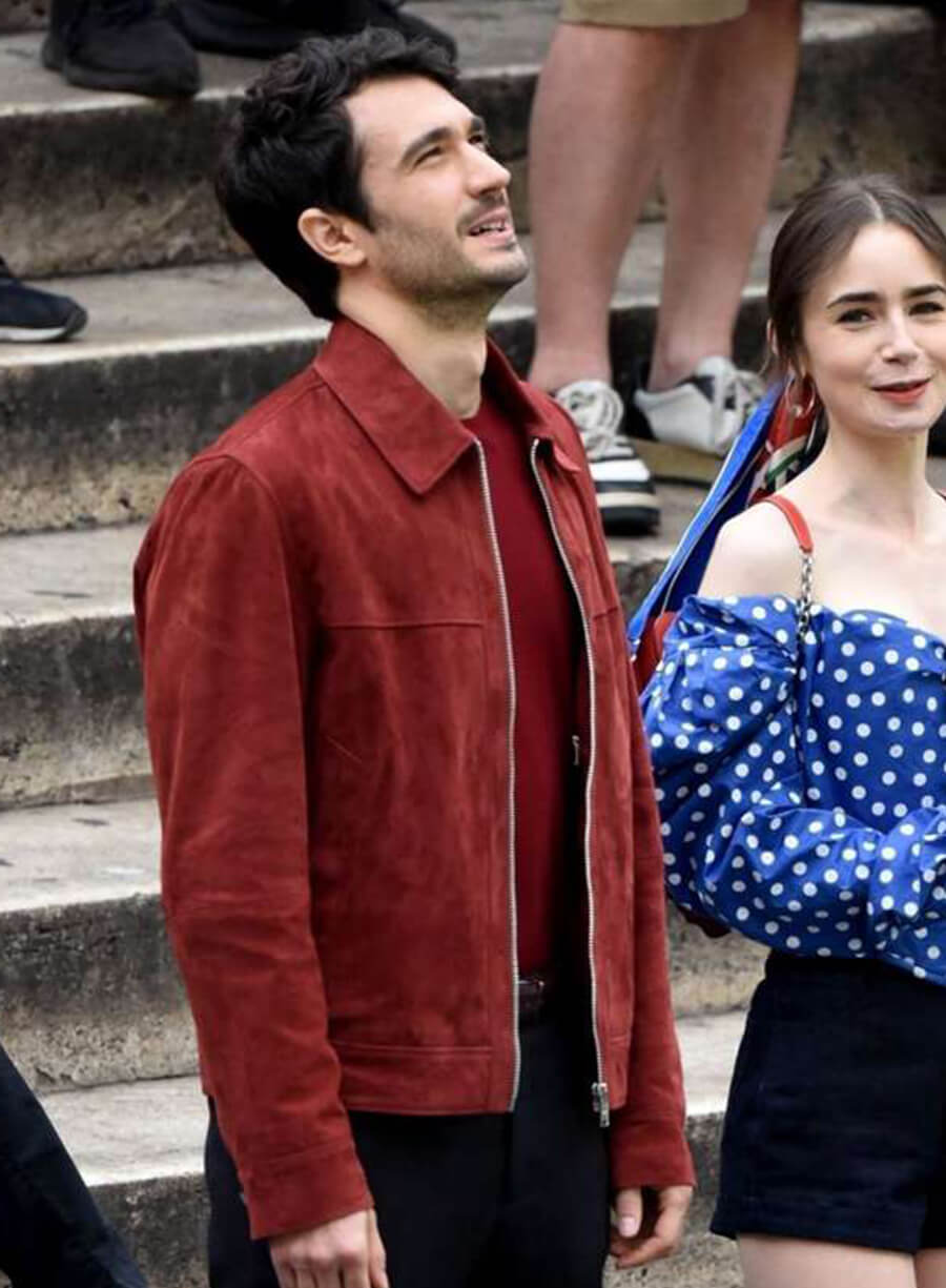 Harpoon Marcello Inspired Red Leather Jacket - Emily in Paris S04 Style