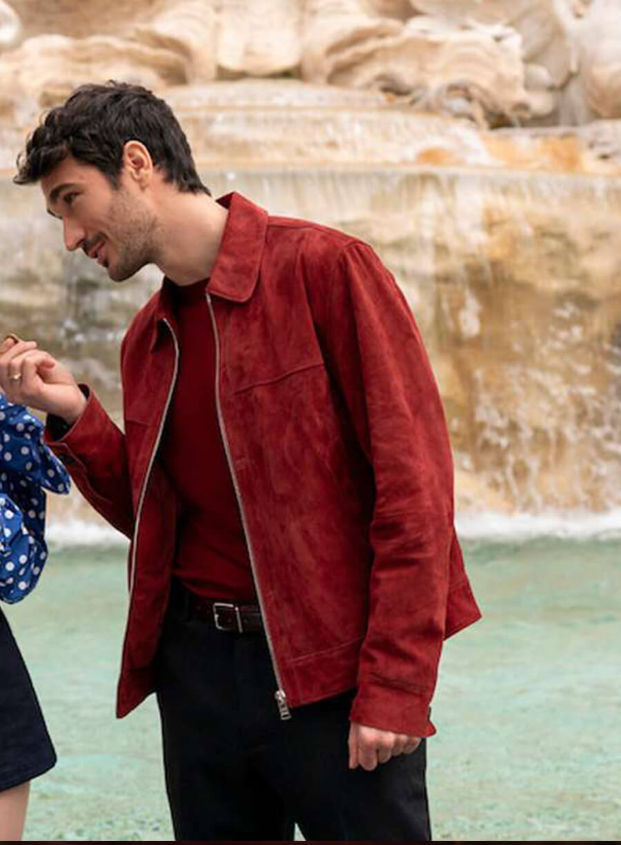 Harpoon Marcello Inspired Red Leather Jacket - Emily in Paris S04 Style