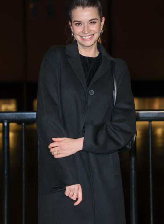Harpoon Margaret Clunie Inspired Black Wool Fabric Coat - Emilia P�rez 2024 Premiere Style