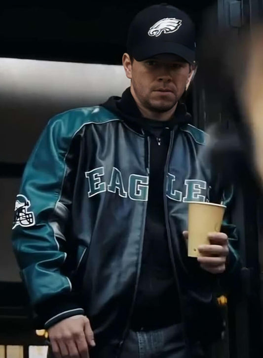 Harpoon Mark Wahlberg and Inspired Blue and Black Leather Jacket