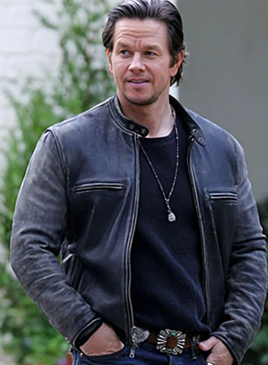 Harpoon Mark Wahlberg Inspired Black Real Leather Leather Jacket - Daddy's Home Tv Series Style