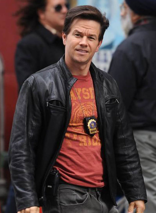 Harpoon Mark Wahlberg Inspired Black Real Leather Leather Jacket - The Other Guys Tv Series Style