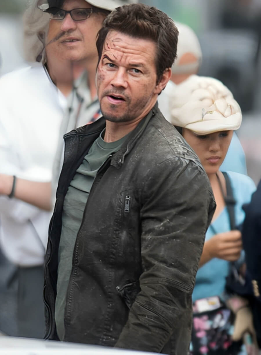 Harpoon Mark Wahlberg Inspired Black Real Leather Leather Jacket - Transformers Age of Extinction Style