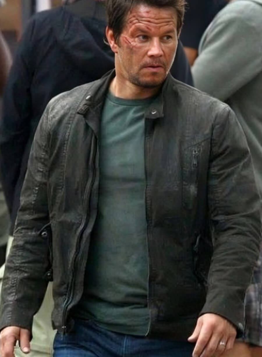 Harpoon Mark Wahlberg Inspired Black Real Leather Leather Jacket - Transformers Age of Extinction Style