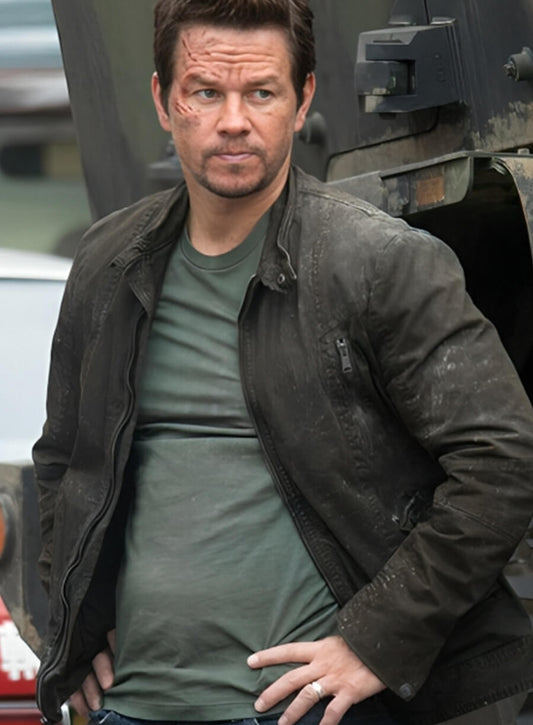 Harpoon Mark Wahlberg Inspired Black Real Leather Leather Jacket - Transformers Age of Extinction Style