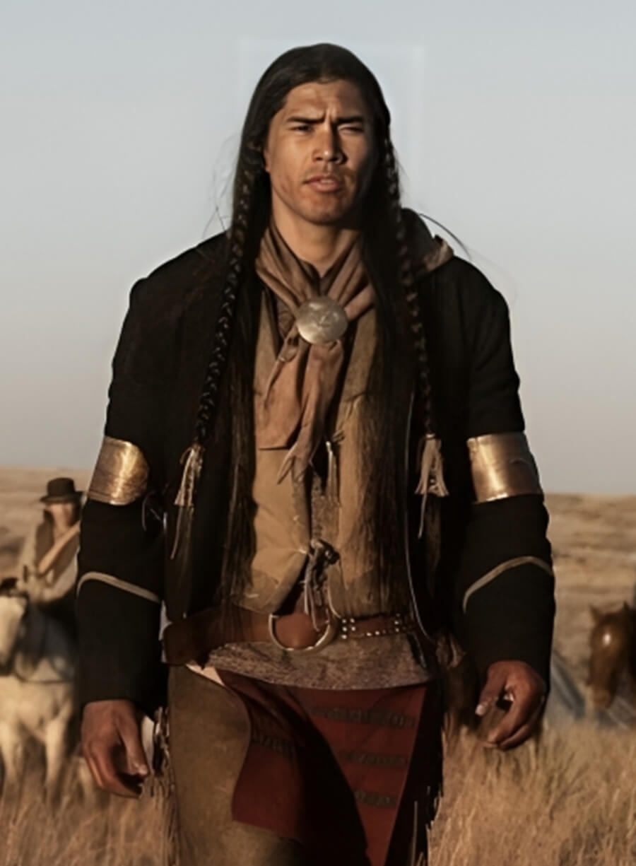 Harpoon Martin Sensmeier Inspired Black Wool Fabric Coat - 1883 Tv Series Style