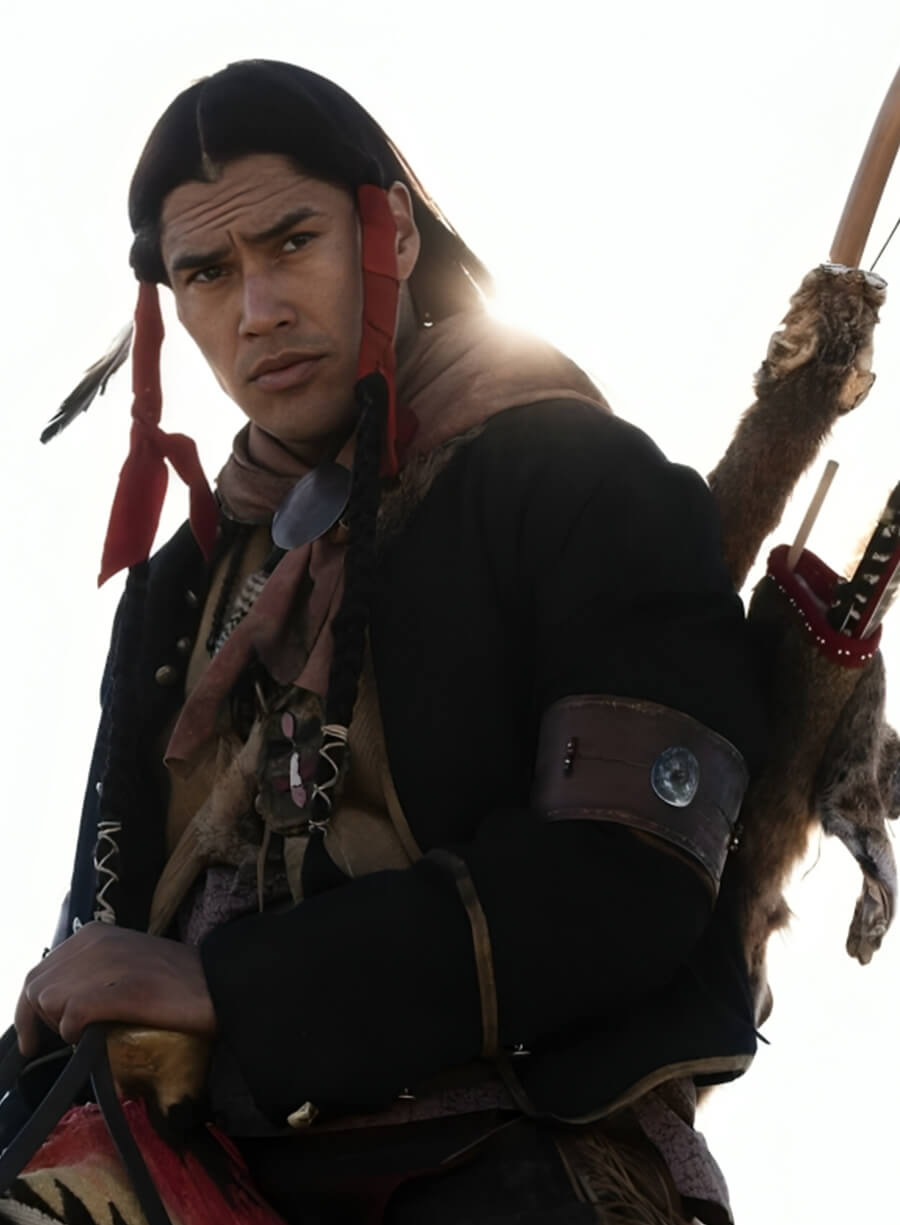 Harpoon Martin Sensmeier Inspired Black Wool Fabric Coat - 1883 Tv Series Style
