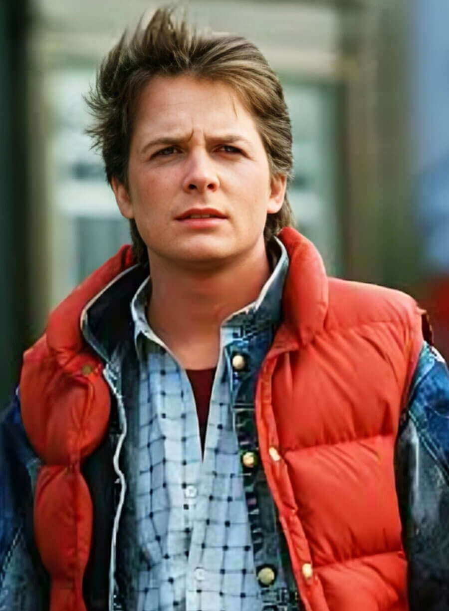Harpoon Michael J. Fox Inspired Red Parachute Leather Jacket - Back to the Future Style