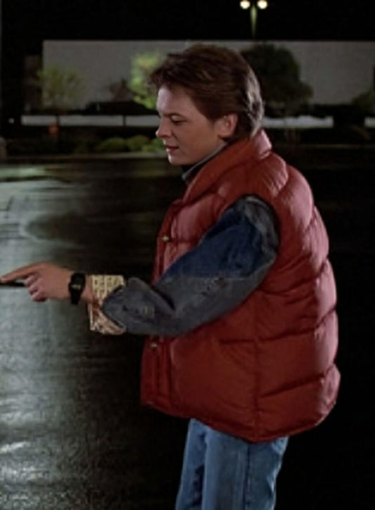 Harpoon Michael J. Fox Inspired Red Parachute Leather Jacket - Back to the Future Style