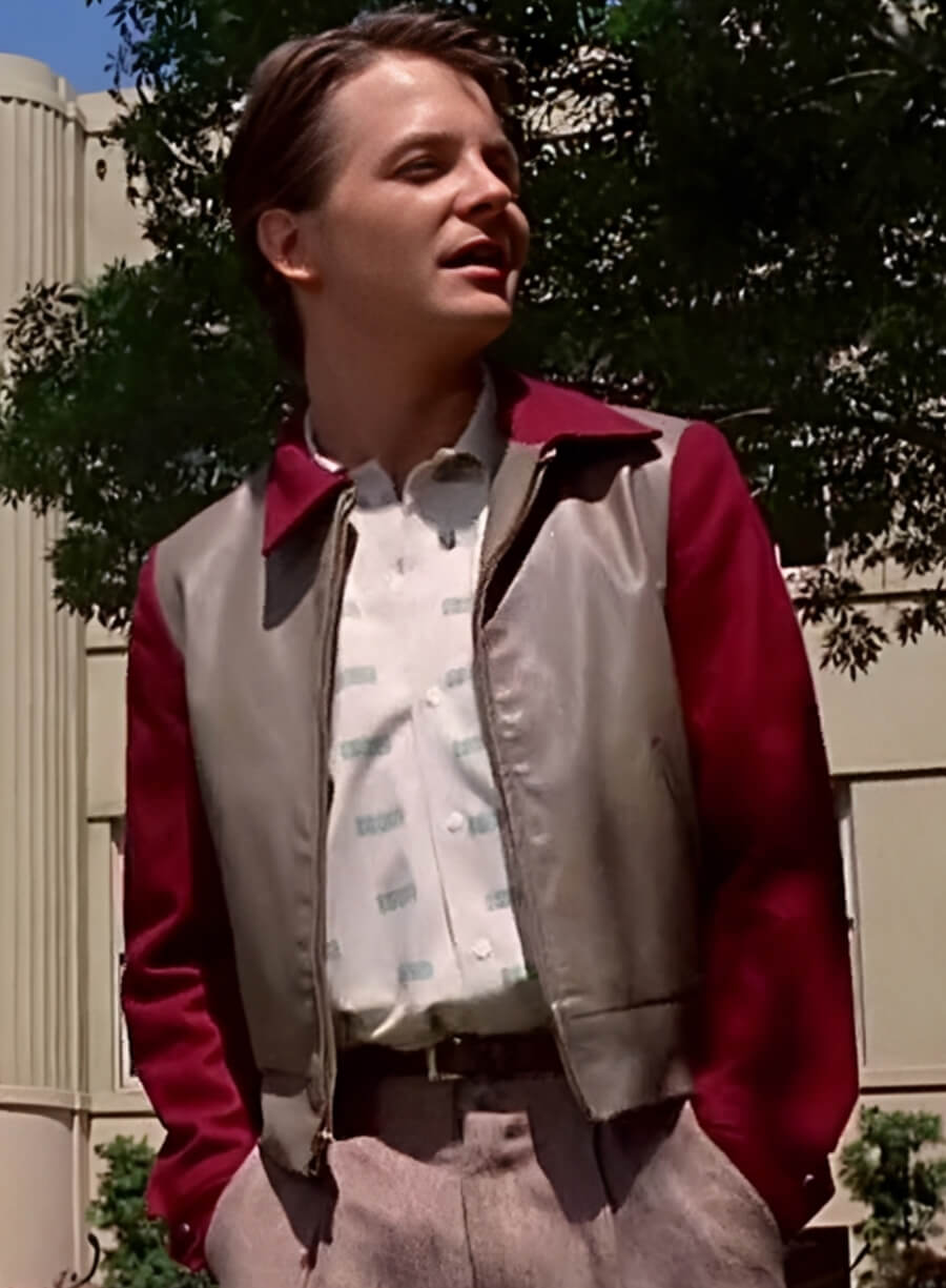 Harpoon Michael J. Fox Inspired Brown and Maroon Leather and Wool Wool Jacket - Back to the Future Style