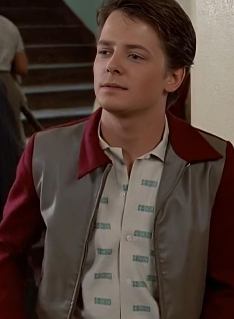 Harpoon Michael J. Fox Inspired Brown and Maroon Leather and Wool Wool Jacket - Back to the Future Style