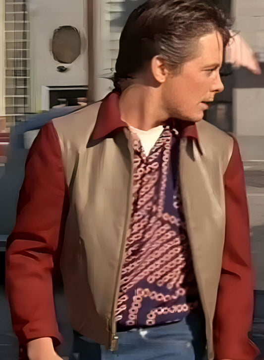 Harpoon Michael J. Fox Inspired Brown and Maroon Leather and Wool Wool Jacket - Back to the Future Style