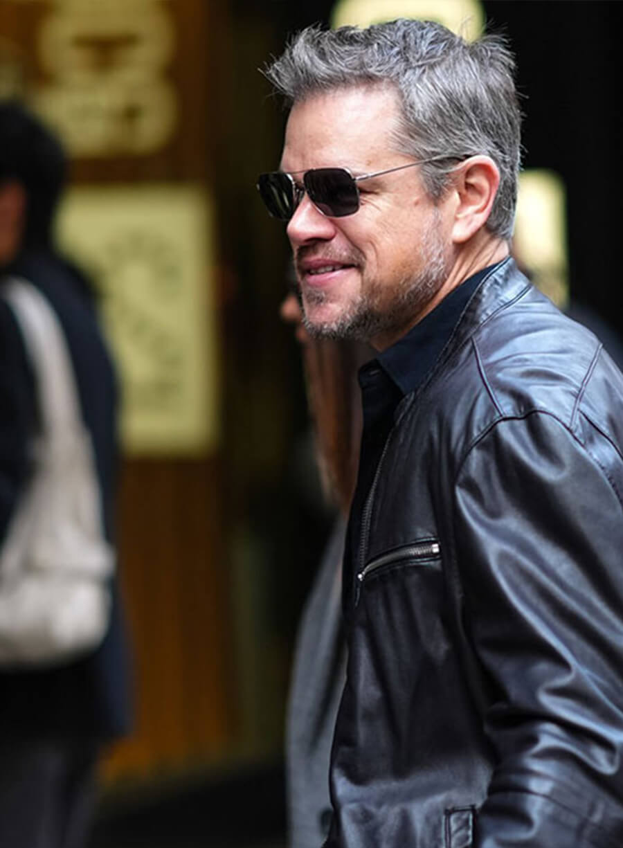 Harpoon Matt Damon Inspired Black Leather Jacket