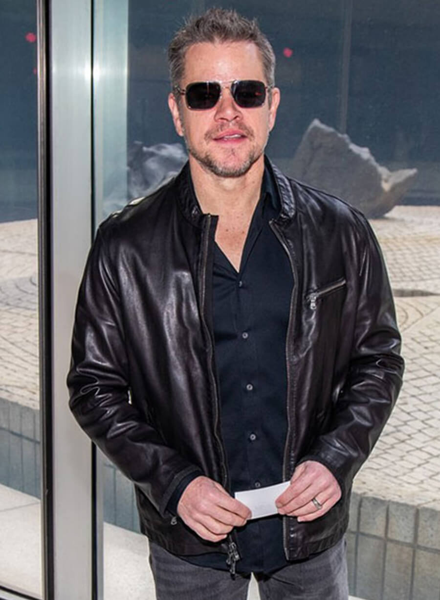 Harpoon Matt Damon Inspired Black Leather Jacket