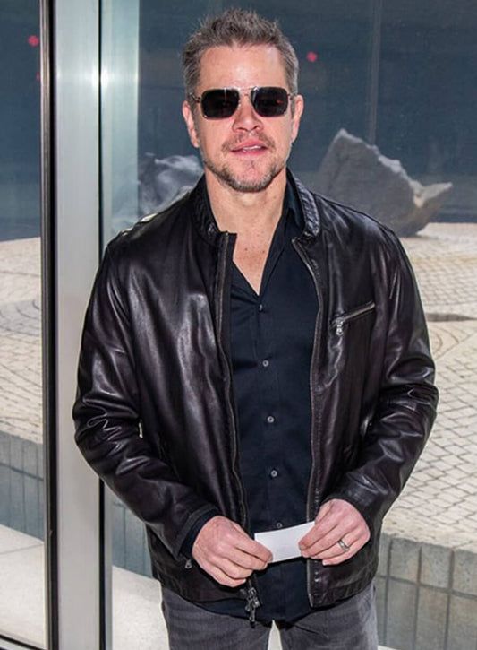 Harpoon Matt Damon Inspired Black Leather Jacket