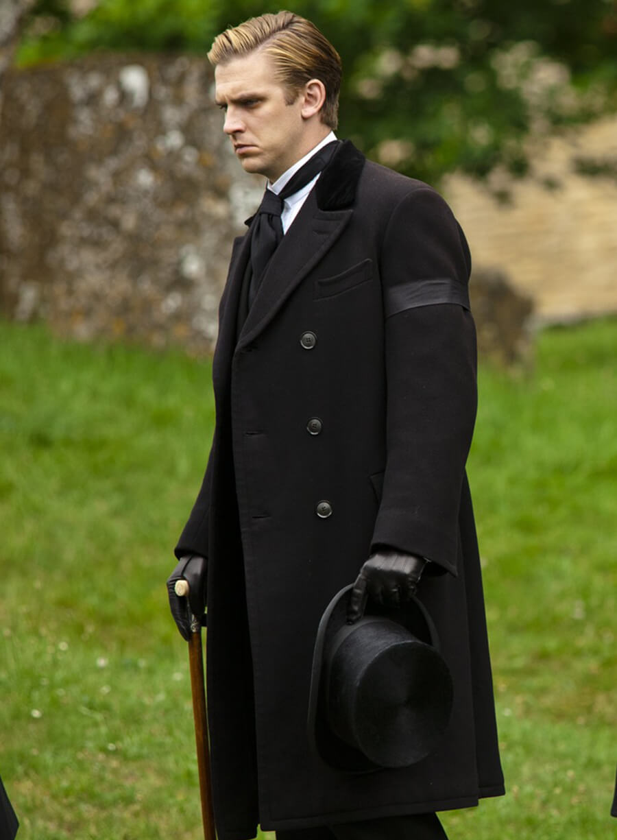 Harpoon Matthew Crawley Inspired Black Wool Fabric Coat - Downton Abbey Style