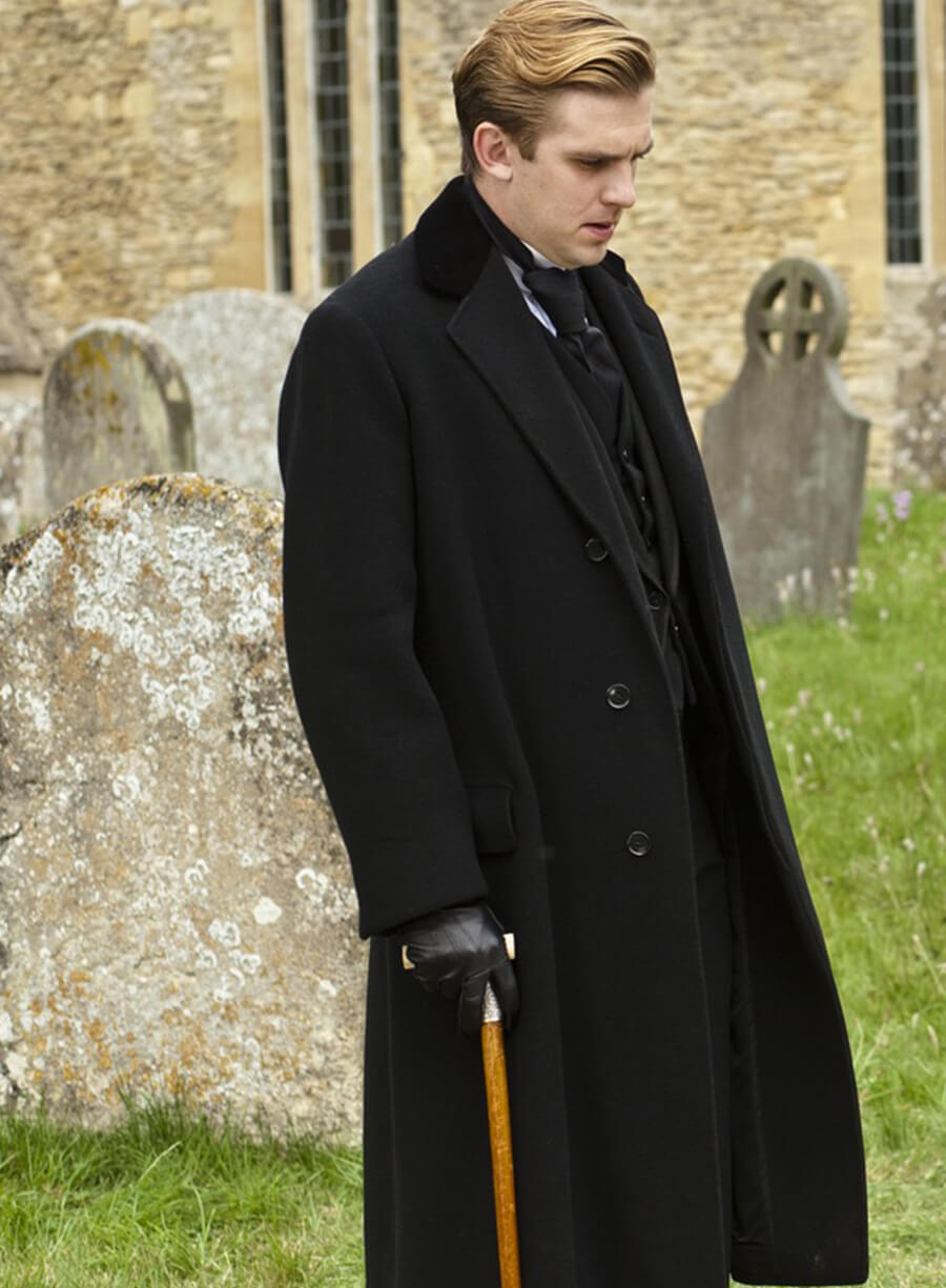 Harpoon Matthew Crawley Inspired Black Wool Fabric Coat - Downton Abbey Style