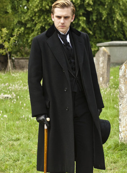 Harpoon Matthew Crawley Inspired Black Wool Fabric Coat - Downton Abbey Style