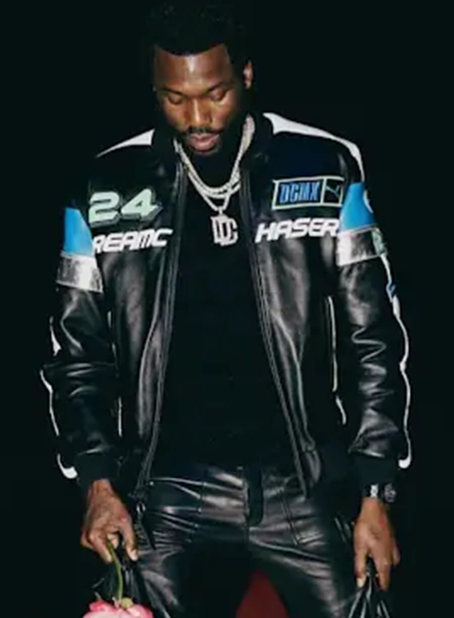 Harpoon Meek Mill Racing Inspired Black Leather Jacket