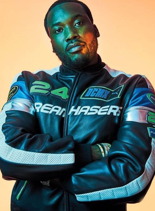 Harpoon Meek Mill Racing Inspired Black Leather Jacket
